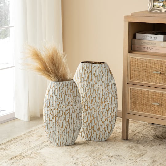 Glitzhome® Gold & White Oval Textured Metal Floor Vases Set